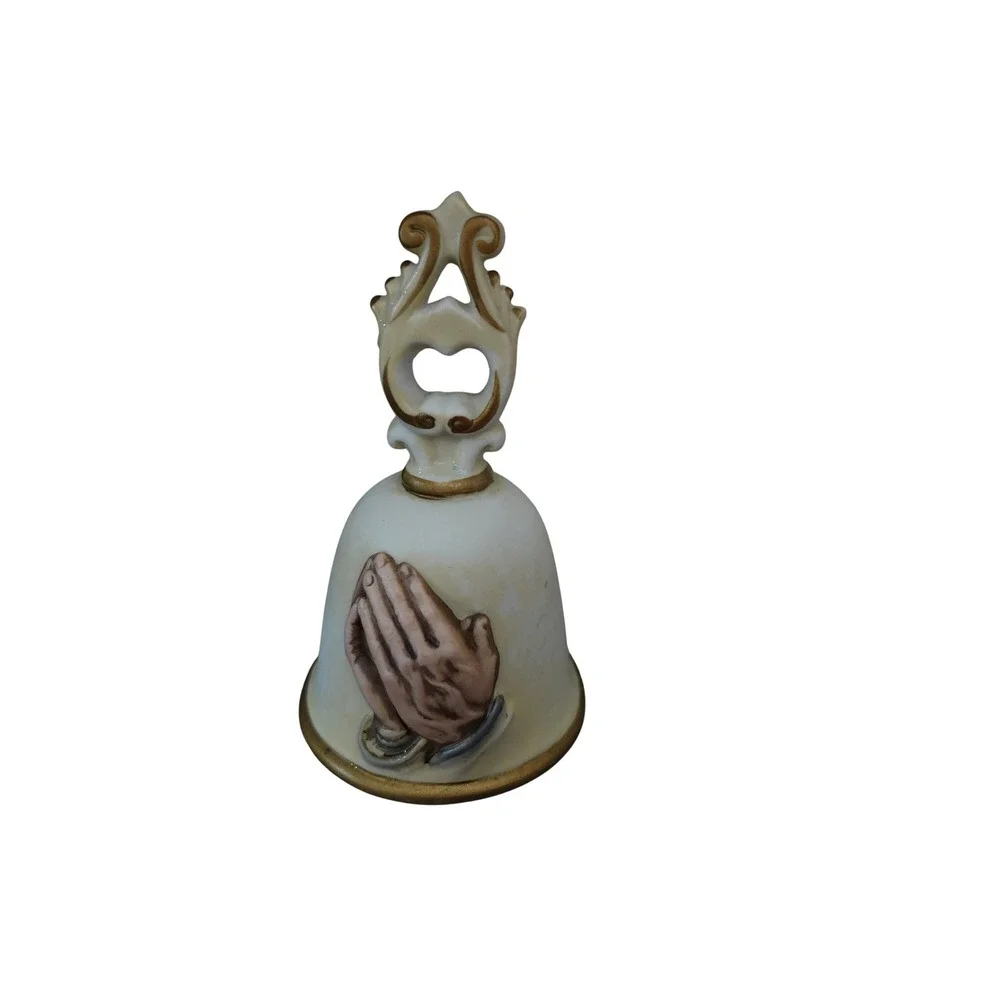 Vintage‎ 3D praying hands ceramic bell with gold accent color